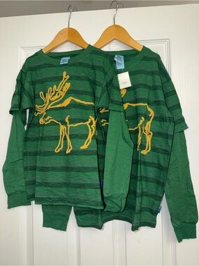 Charlie Rocket Green Striped Tee with Mustard Yellow Graphic